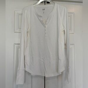 GAP Women's White Long Sleeve Henley Top